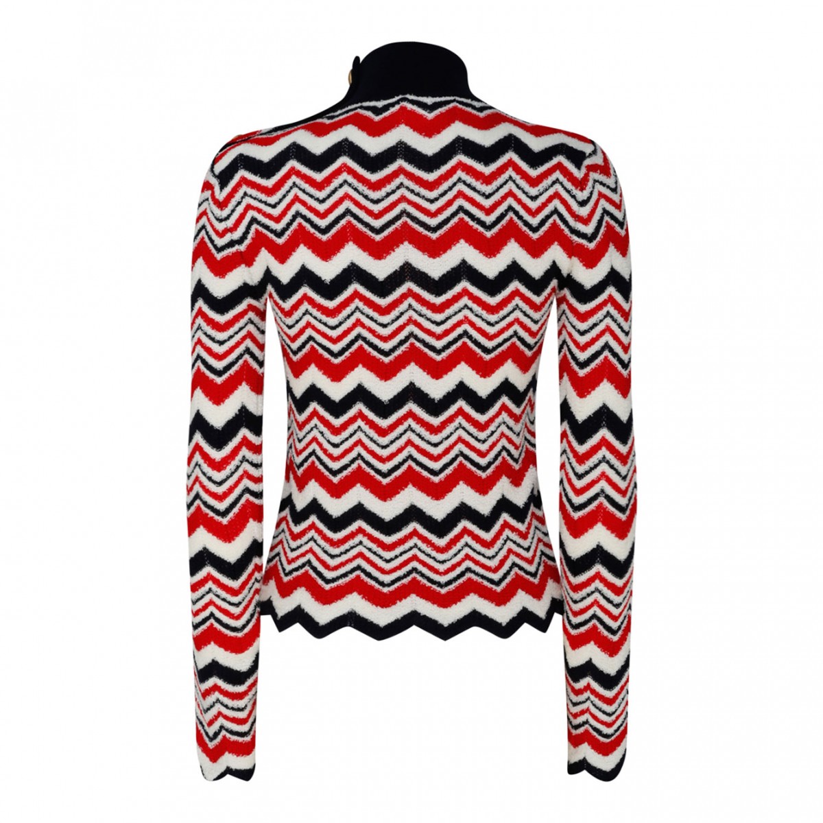 Red, White and Black Virgin Wool Chevron Knit Jumper