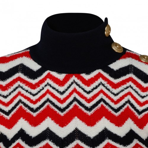 Red, White and Black Virgin Wool Chevron Knit Jumper