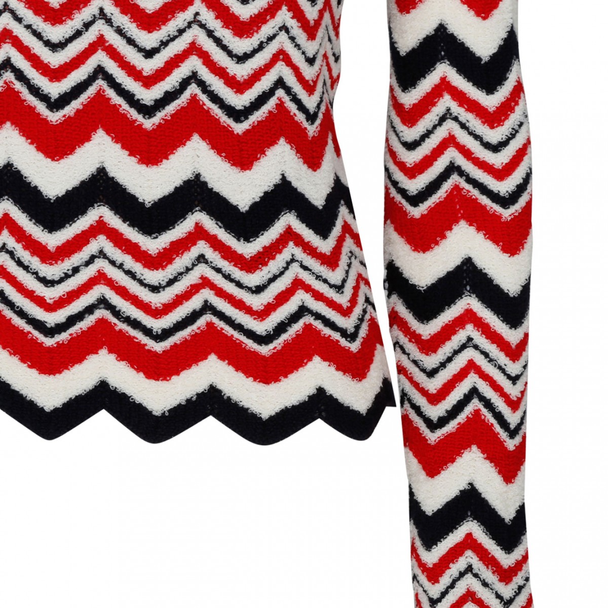 Red, White and Black Virgin Wool Chevron Knit Jumper
