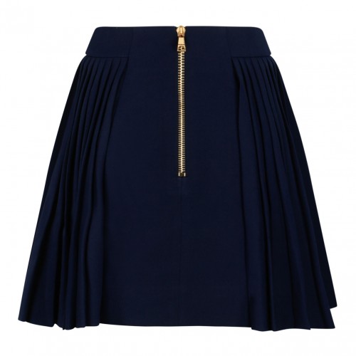 Navy Blue Wool Pleated Miniskirt 2