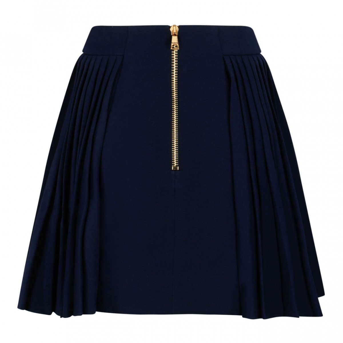 Navy Blue Wool Pleated Miniskirt