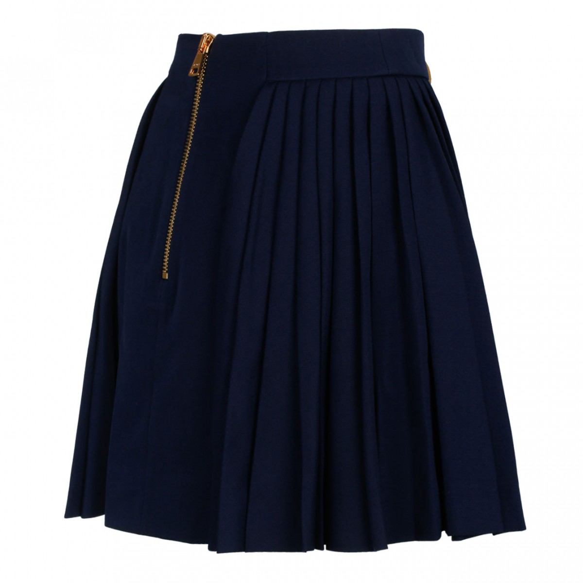 Navy Blue Wool Pleated Miniskirt