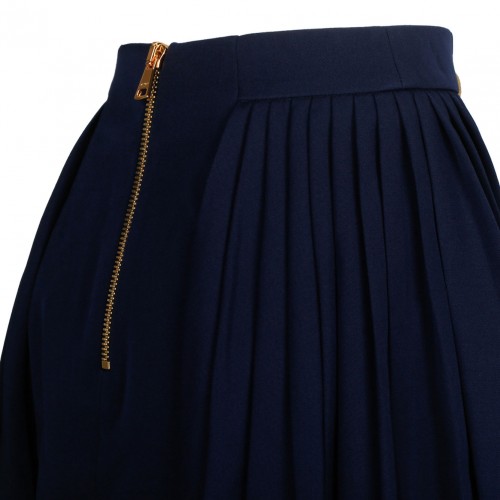 Navy Blue Wool Pleated Miniskirt