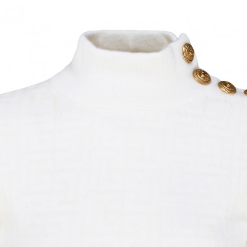 White Virgin Wool Chevron Knit Jumper