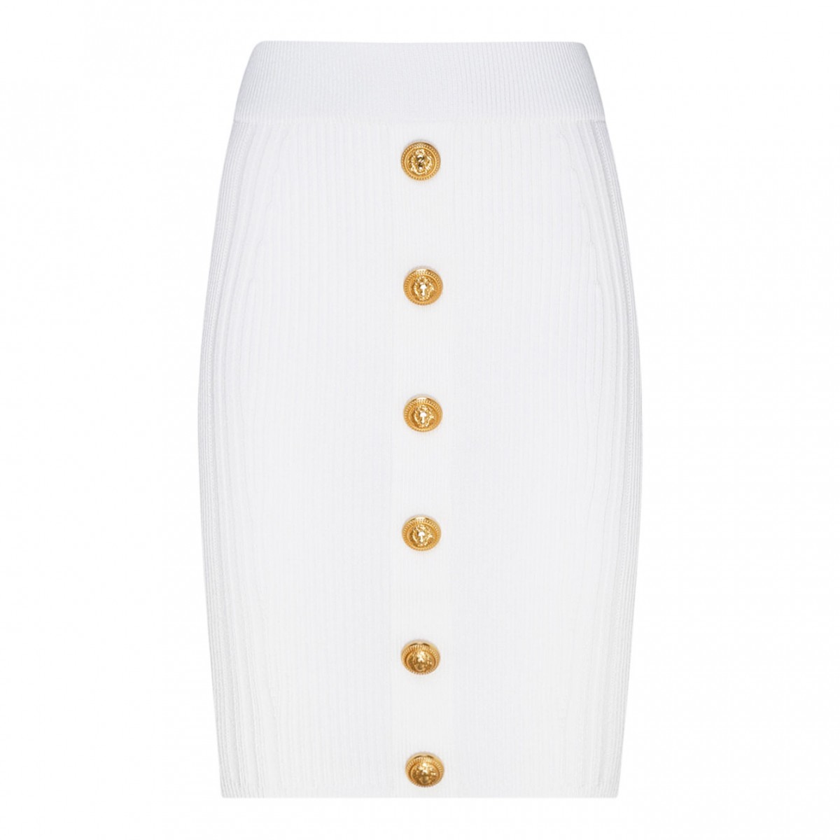 White Ribbed Knit Pencil Skirt