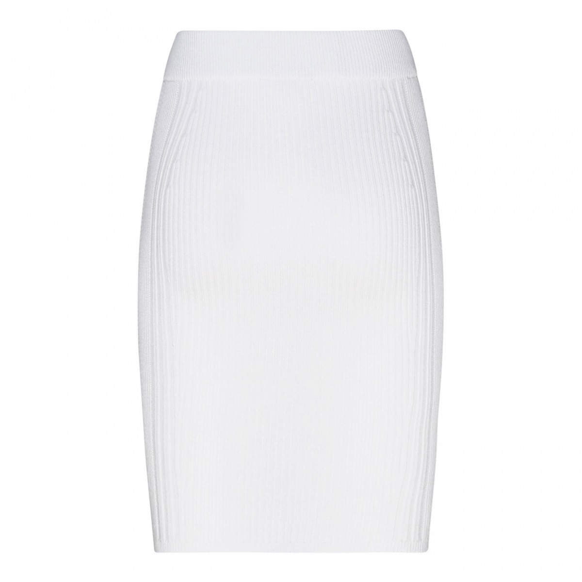 White Ribbed Knit Pencil Skirt