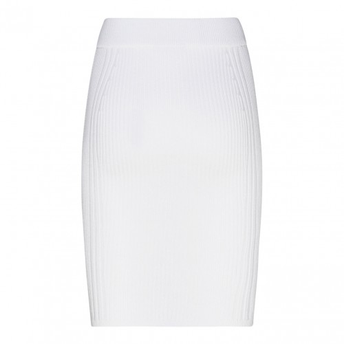 White Ribbed Knit Pencil Skirt