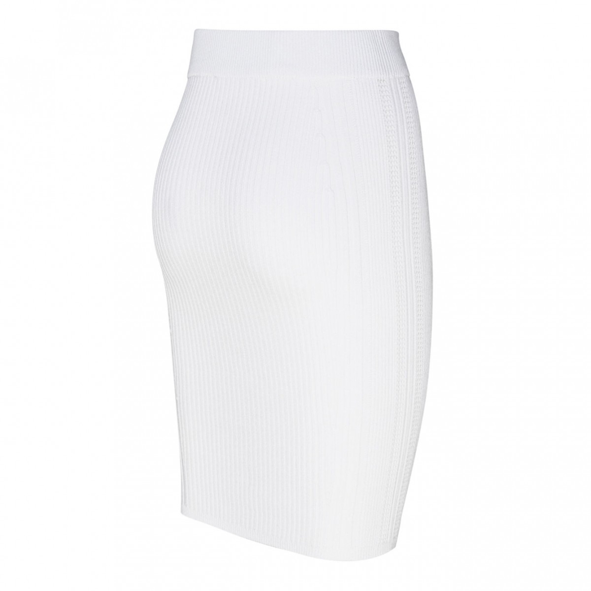 White Ribbed Knit Pencil Skirt