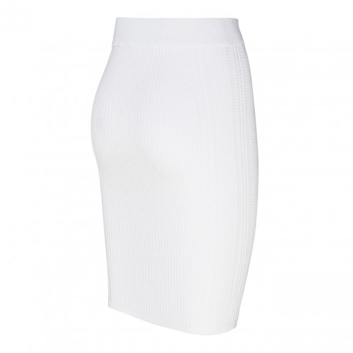White Ribbed Knit Pencil Skirt