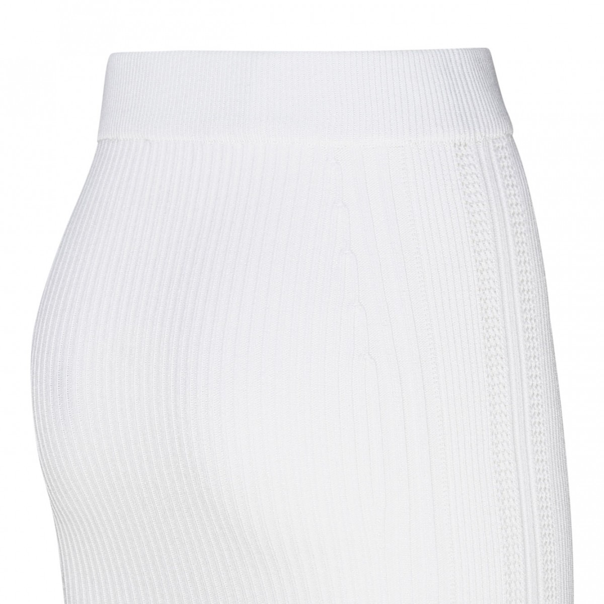 White Ribbed Knit Pencil Skirt