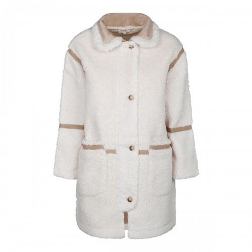 Cream White and Beige Faux Shearling Coat