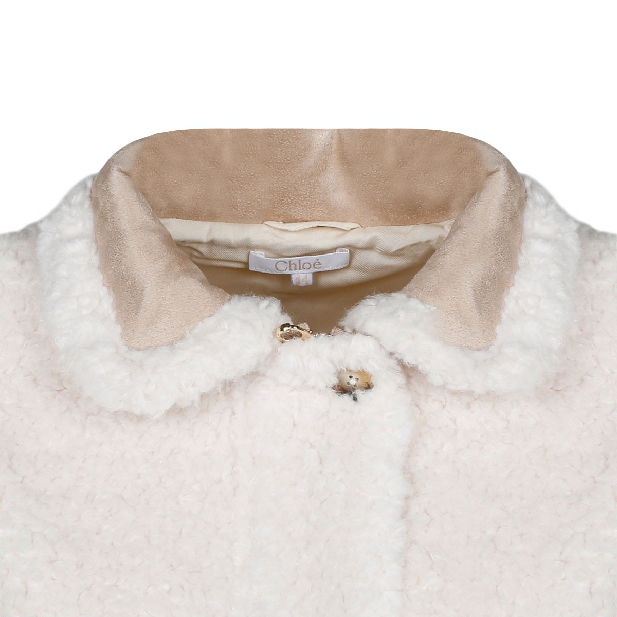 Cream White and Beige Faux Shearling Coat
