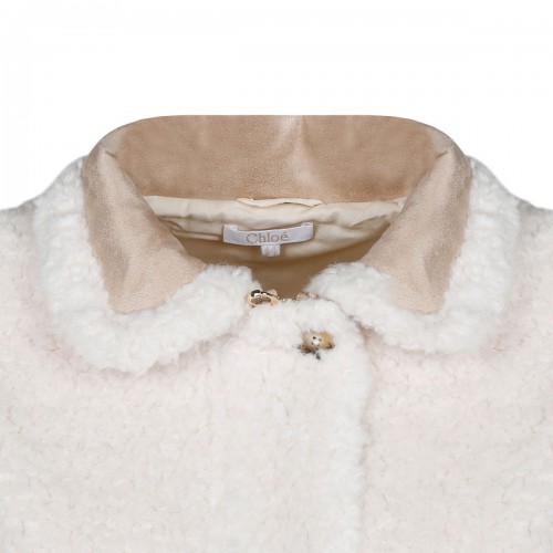 Cream White and Beige Faux Shearling Coat