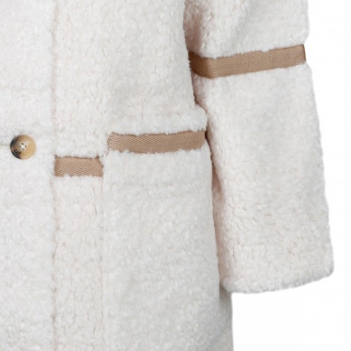 Cream White and Beige Faux Shearling Coat