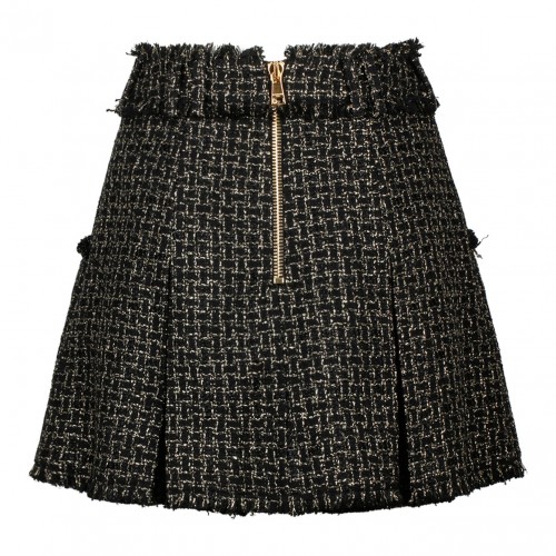 Black and Gold Tone Tweed Pleated Mini Skirt 2