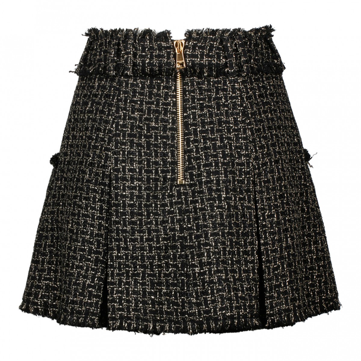 Black and Gold Tone Tweed Pleated Mini Skirt
