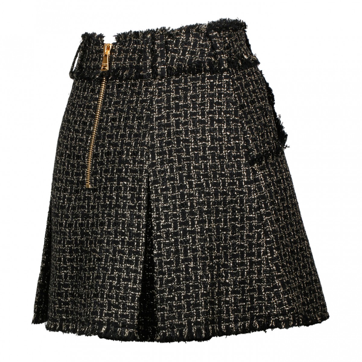 Black and Gold Tone Tweed Pleated Mini Skirt