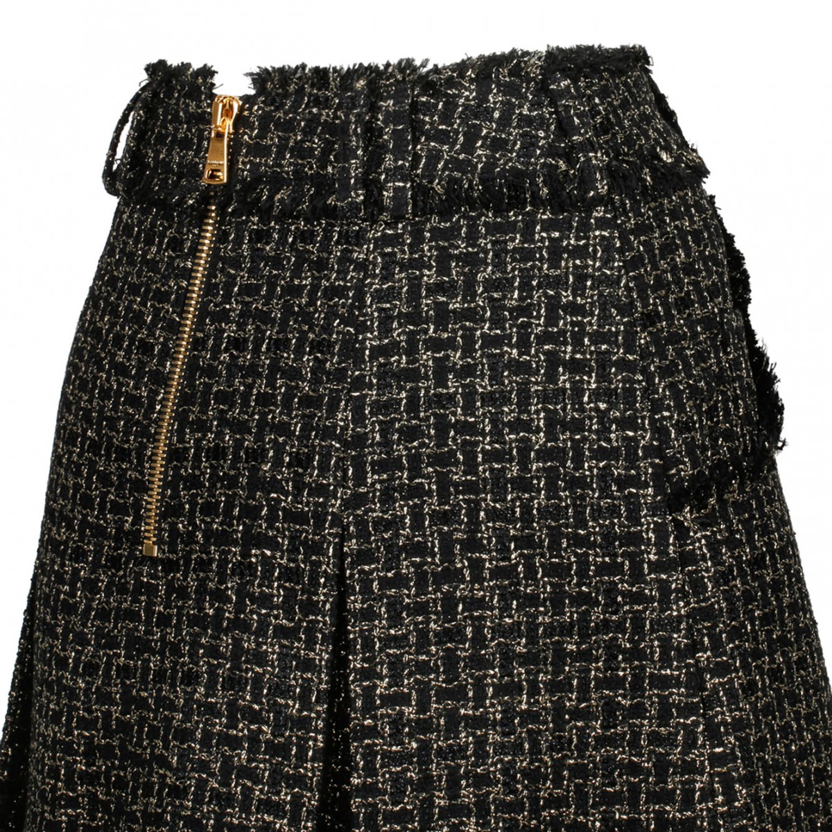 Black and Gold Tone Tweed Pleated Mini Skirt