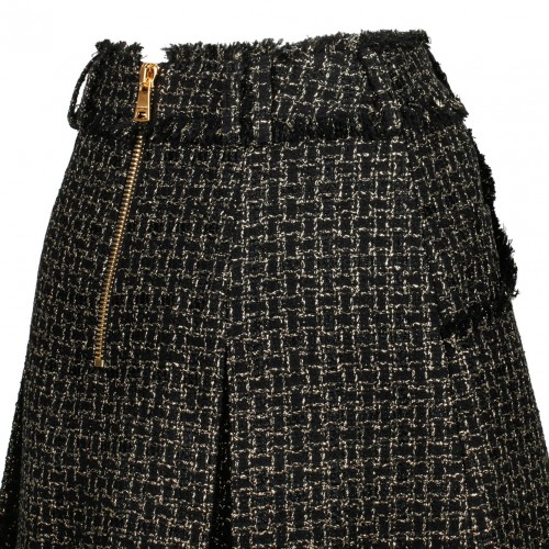 Black and Gold Tone Tweed Pleated Mini Skirt