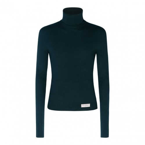 Dark Green Merino Wool Logo Patch Jumper