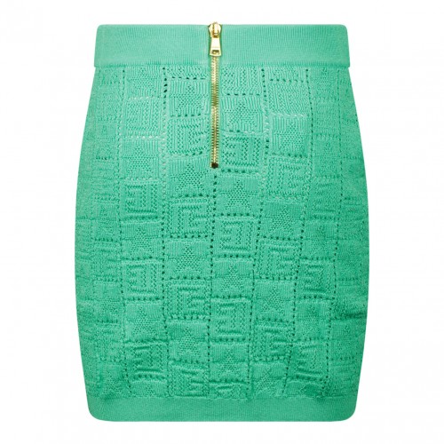 Light Green Openwork Monogram Knit Skirt