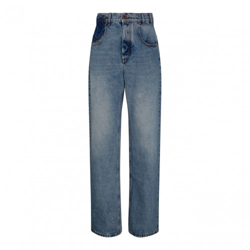 Light Blue Cotton Wide Leg Jeans