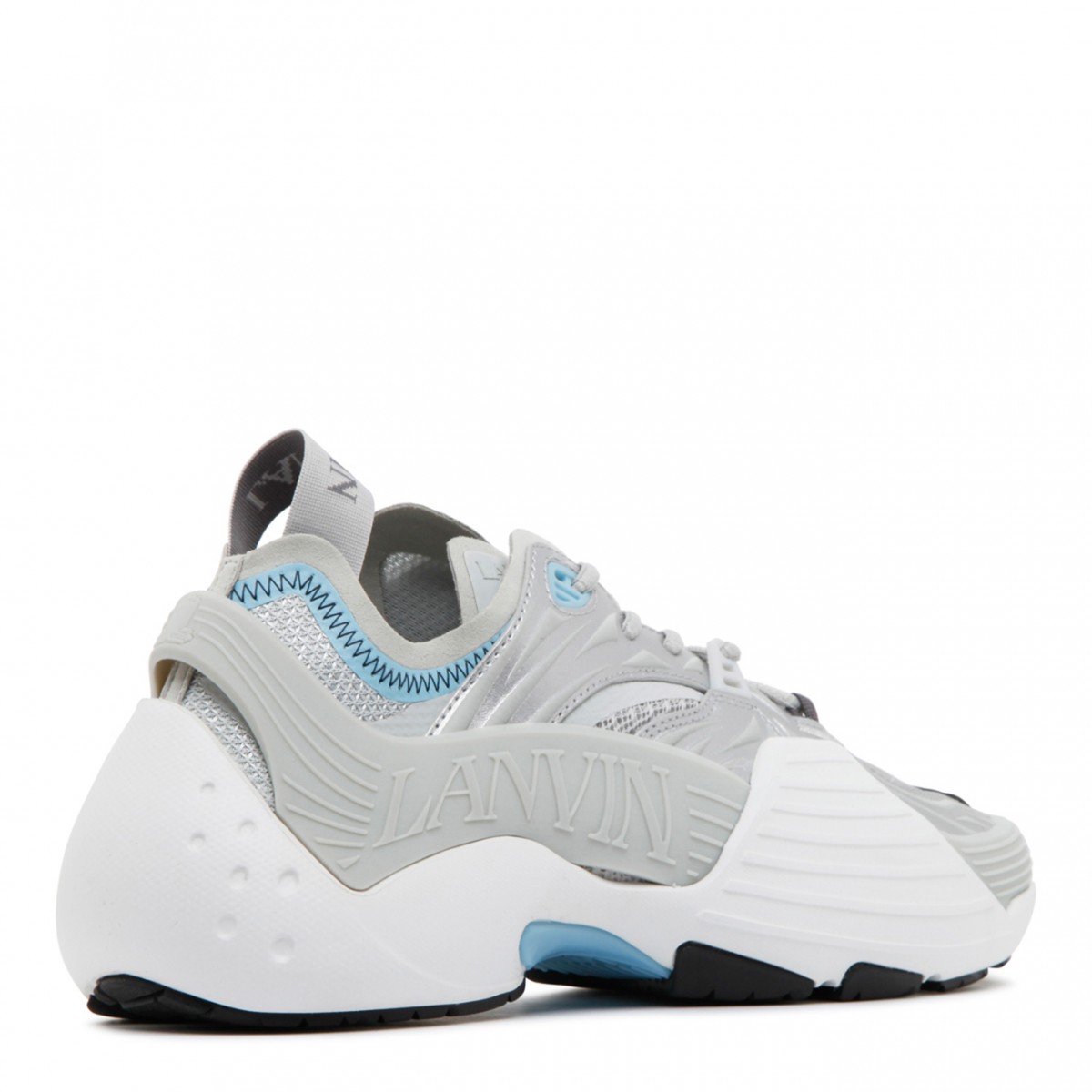 Lanvin Grey and Light Blue Calf Leather Flash X Low-Top Sneakers. 