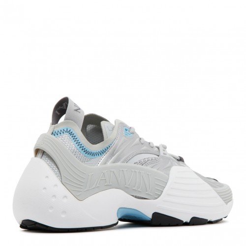 Lanvin Grey and Light Blue Calf Leather Flash X Low-Top Sneakers. 