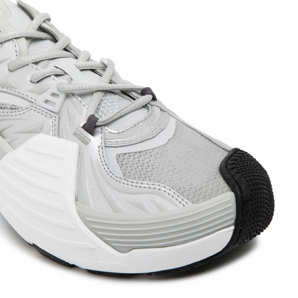 Lanvin Grey and Light Blue Calf Leather Flash X Low-Top Sneakers. 