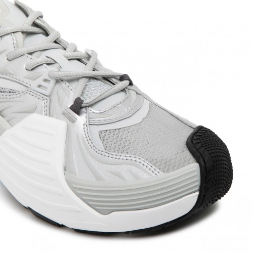 Lanvin Grey and Light Blue Calf Leather Flash X Low-Top Sneakers. 