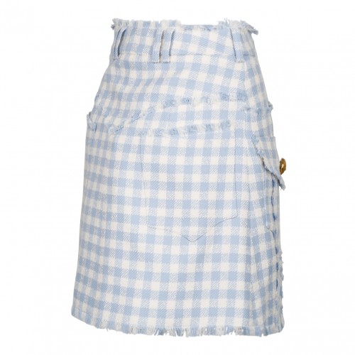 Blue Gingham Tweed A-Line Skirt