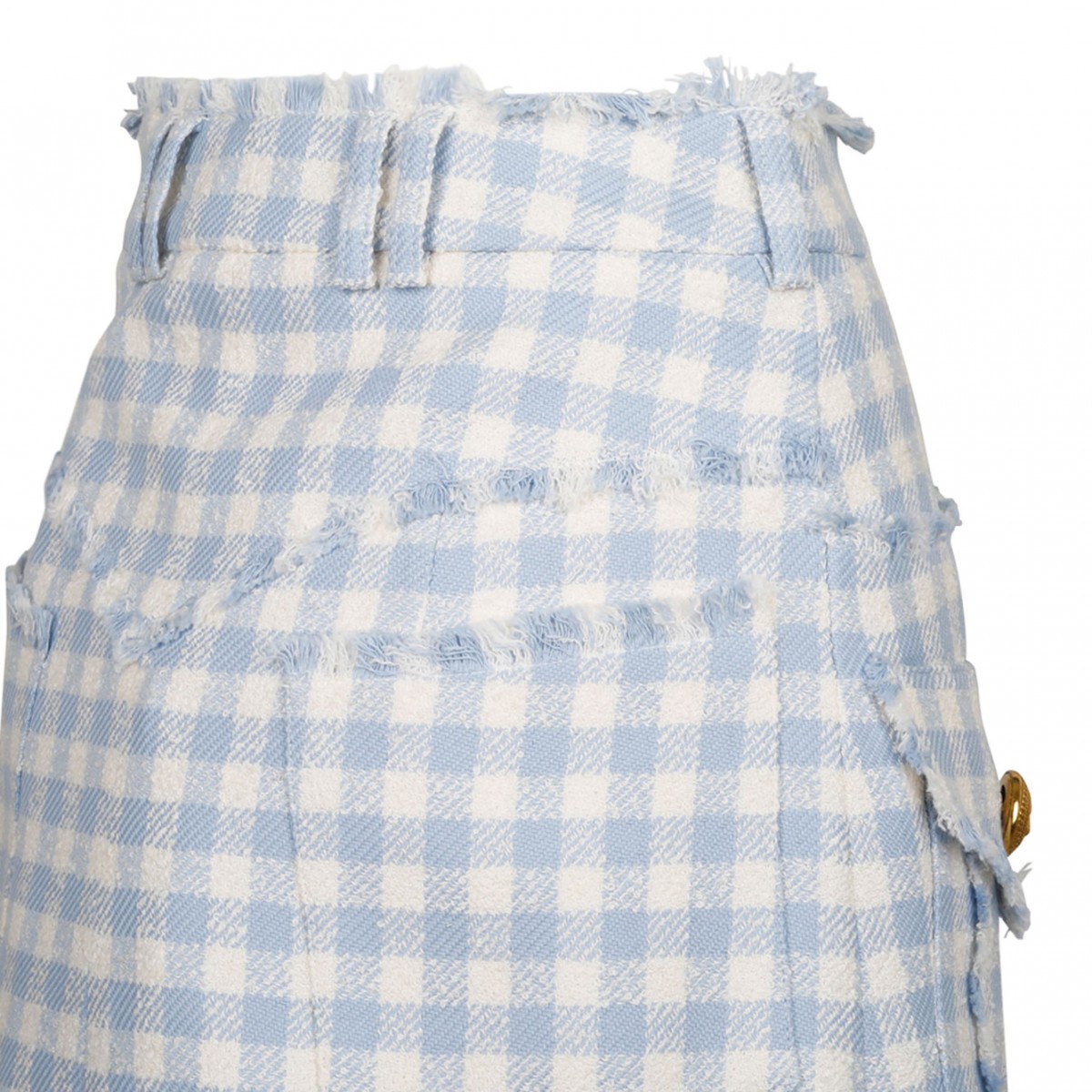 Blue Gingham Tweed A-Line Skirt