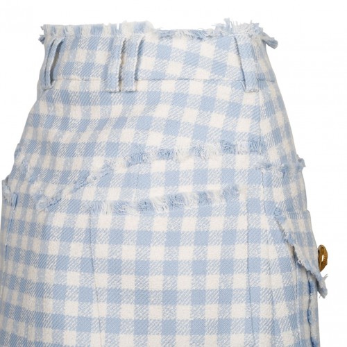 Blue Gingham Tweed A-Line Skirt