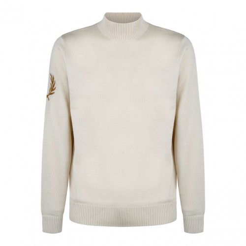 Fred Perry Cream Wool Mock Neck Jumper