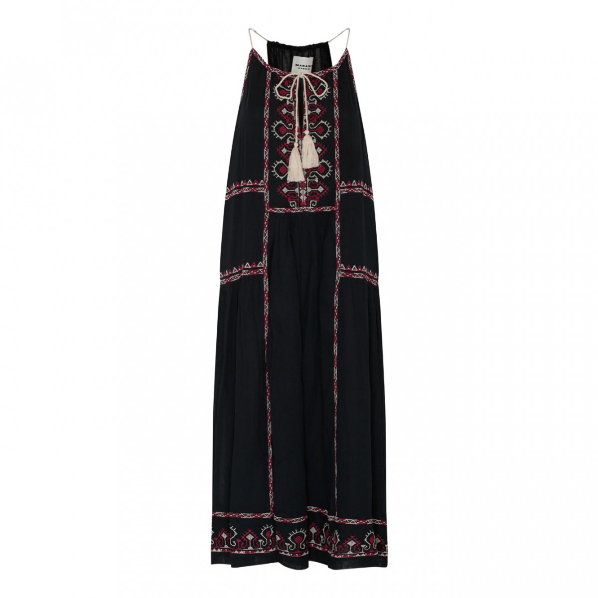 Black and Multicolour Cotton Embroidered Dress