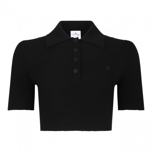 Black Cropped Polo Top