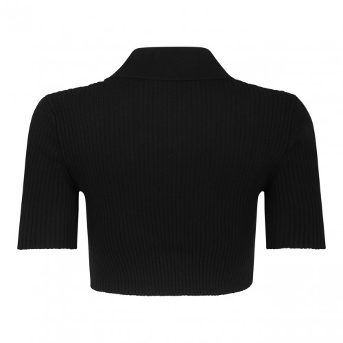 Black Cropped Polo Top
