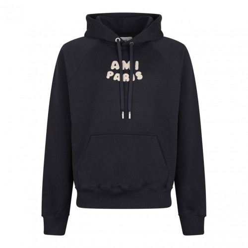 Navy Blue Logo Print Hoodie