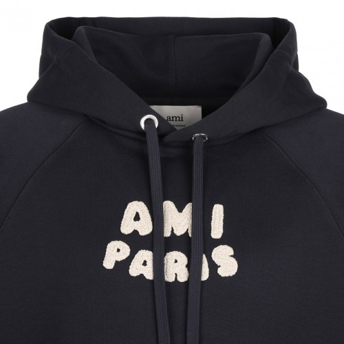 Navy Blue Logo Print Hoodie