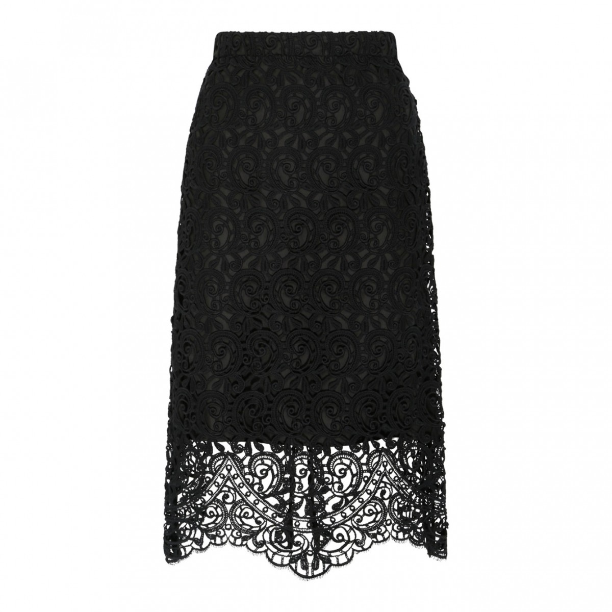 Black Cotton Macram Lace Pencil Skirt