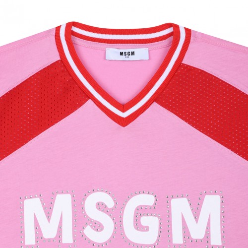 Pink and Red Crystal Embellished T-Shirt