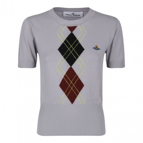 Light Grey Argyle Knit Top