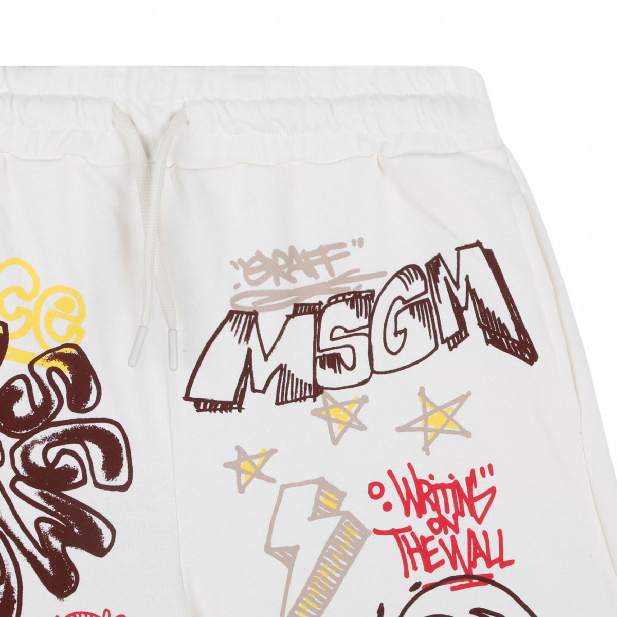 Cream White Graphic Print Shorts
