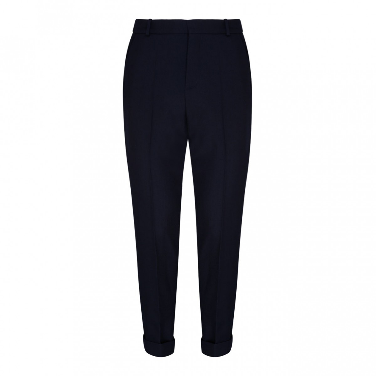 Navy Blue Virgin Wool Tailored Trousers