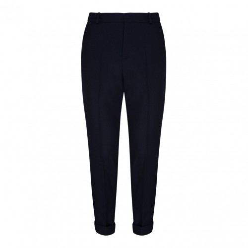 Navy Blue Virgin Wool Tailored Trousers