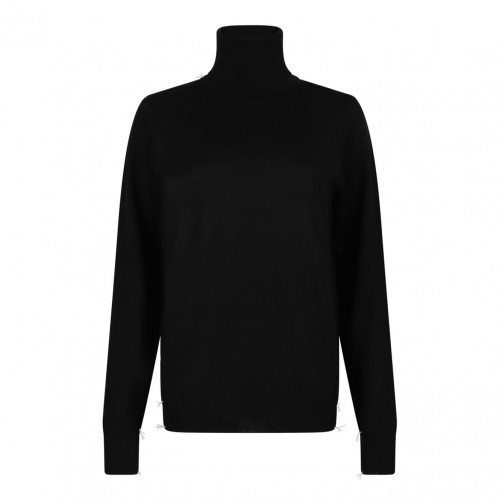 Black Merino Wool Turtleneck Pullover