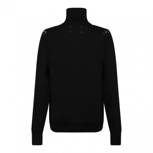 Black Merino Wool Turtleneck Pullover