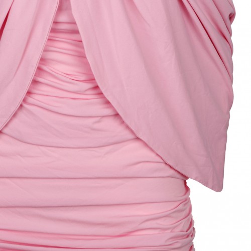 Ruched Flower Applique Wrap Pink Dress