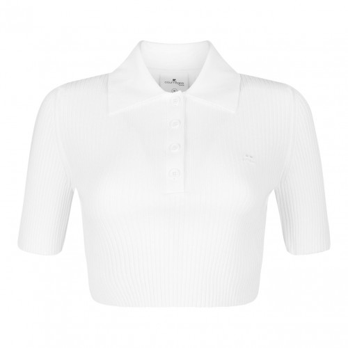 White Cropped Polo Top