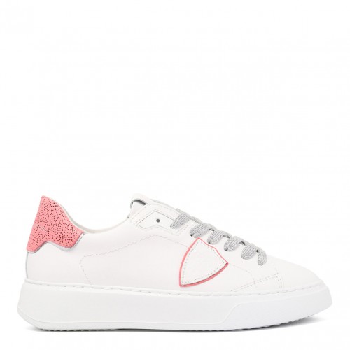 White and Coral Pink Temple Sneakers